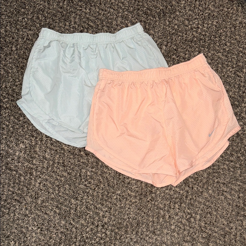 Nike Women's Athletic Shorts - Soft Blue and Coral